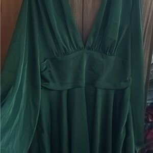 SHEIN Green Ruched Plunge Gown